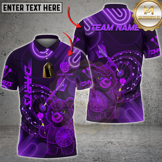 Maxcorners Darts Shirt Cyber Bear Neon Target Design Multicolor Options Personalized Name, Team Name 3D Shirt (4 Colors)