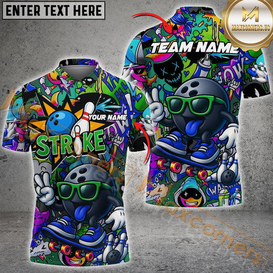 Maxcorners Bowling Shirt Street Strike Graffiti Skater Style Multicolor Options Personalized Name, Team Name 3D Shirt (4 Colors)