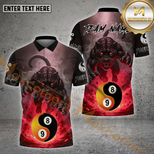 Maxcorners Billiard 8&9 Ball Yin Yang Panther Lightning Multicolor Options Personalized Name, Team Name 3D Shirt (4 Colors)