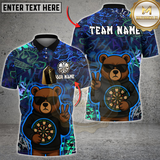Maxcorners Dart Team Shirt Cool Bear Graffiti Neon Style Multicolor Options Personalized Name, Team Name 3D Shirt (4 Colors)