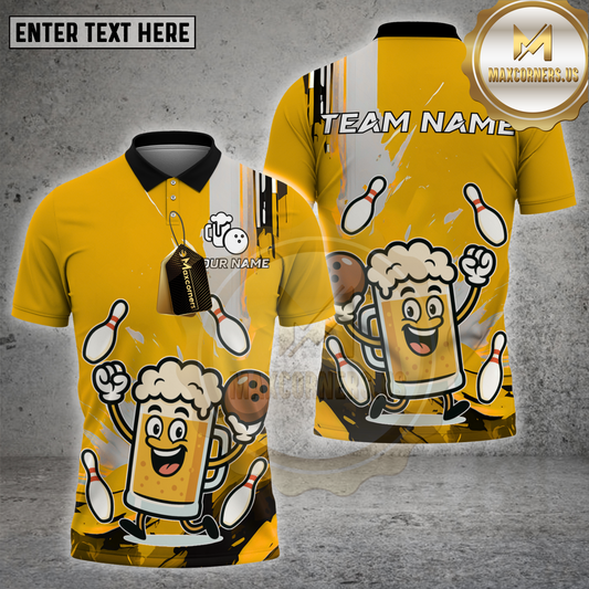 Maxcorners Bowling Shirt Splash Background Beer Mug Multicolor Options Personalized Name, Team Name 3D Shirt (4 Colors)