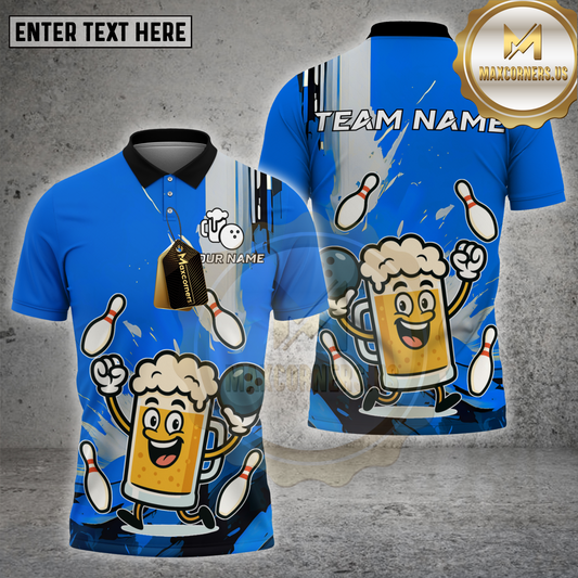 Maxcorners Bowling Shirt Splash Background Beer Mug Multicolor Options Personalized Name, Team Name 3D Shirt (4 Colors)