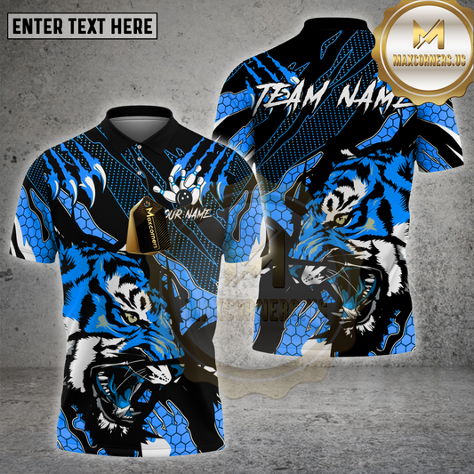 Maxcorners Bowling Shirt Angry Tiger Claw Slash Pattern Multicolor Options Personalized Name, Team Name 3D Shirt (4 Colors)