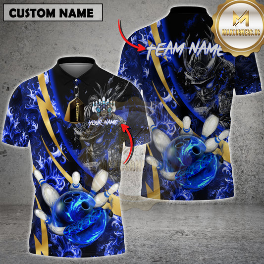 Maxcorners Bowling Shirt Samurai Line Gold Premium Fire Ball Multicolor Options Personalized Name, Team Name Unisex 3D Shirt (4 Colors)