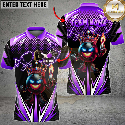 Maxcorners Bowling Shirt Crown King Flame Multicolor Options Personalized Name, Team Name Unisex 3D Shirt (4 Colors)
