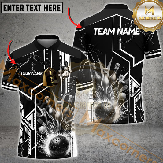 Maxcorners Bowling Strike Explosion Lightning Multicolor Options Personalized Name, Team Name 3D Shirt (4 Colors)