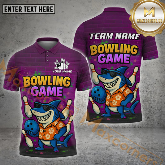 Maxcorners Shark Bowling Chill Multicolor Options Personalized Name, Team Name 3D Shirt (4 Colors)