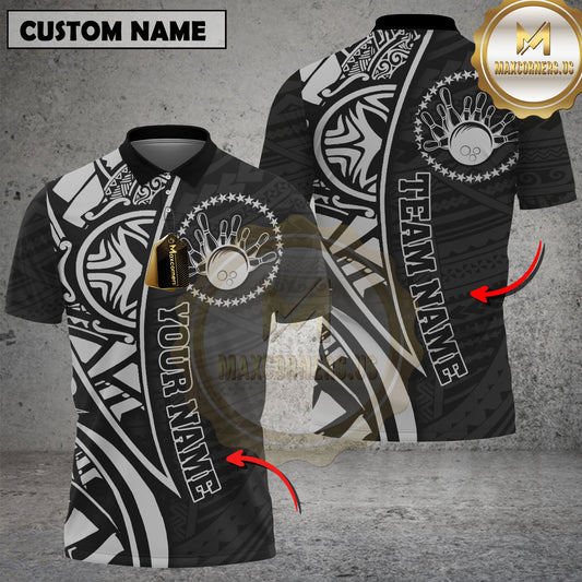 Maxcorners Bowling Tribal Polynesian Pattern Multicolor Options Personalized Name, Team Name 3D Shirt (4 Colors)