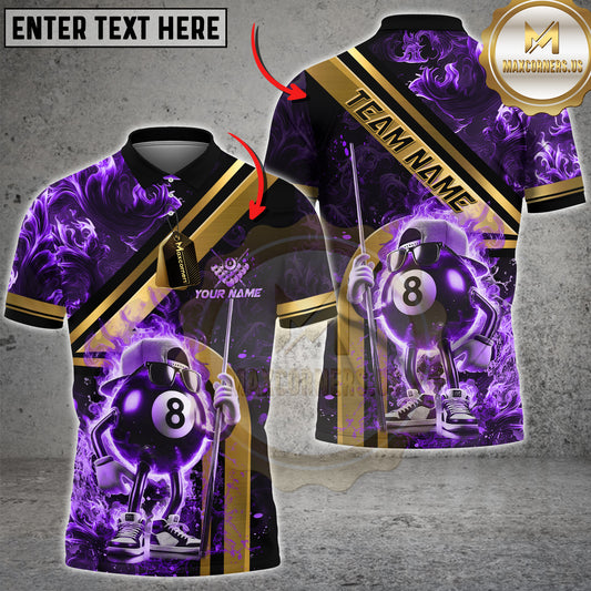 Maxcorners Billiards Shirt Cool 8 Ball Cartoon Fire Flames Golden Line Style Multicolor Options Personalized Name, Team Name Unisex 3D Shirt (4 Colors)