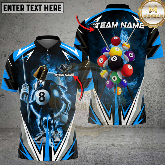 Maxcorners Billiards Shirt 8 Ball Flame Cartoon Multicolor Options Personalized Name, Team Name 3D Shirt (4 Colors)