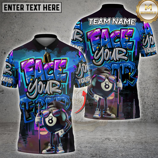 Maxcorners Billiards Shirt Graffiti Street Art 8 Ball Face Your Fear Style Multicolor Options Personalized Name, Team Name Unisex 3D Shirt (4 Colors)