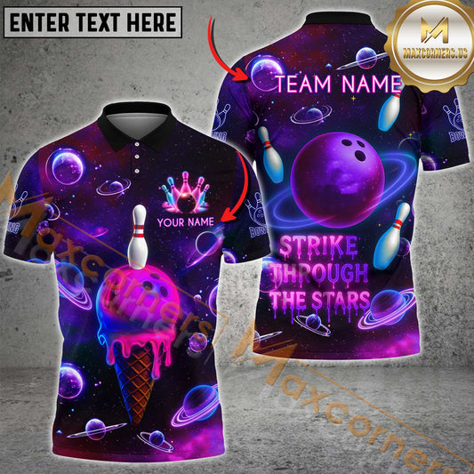 Maxcorners Bowling Shirt Galactic Ice Cream Strike Style Multicolor Options Personalized Name, Team Name 3D Shirt (4 Colors)