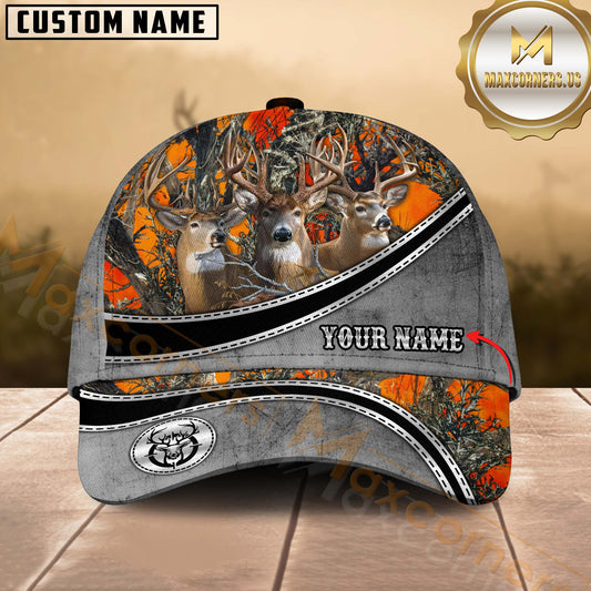 Maxcorners Hunting Deer Trio Forest Camo Multicolor Options Personalized Name 3D Cap