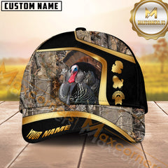 Maxcorners Grass Brown Camo Hunting Leather Line Gold Design Personalized Name 3D Cap (Moose/Elk/Turkey/Boar/Duck)