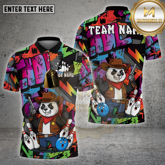 Maxcorners Bowling Shirt Panda Cowboy Sheriff Multicolor Options Personalized Name, Team Name 3D Shirt (4 Colors)