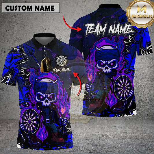 Maxcorners Darts Shirt Flaming Skeleton Warrior Neon Multioptions Personalized Name, Team Name Unisex 3D Shirt (4 Colors)