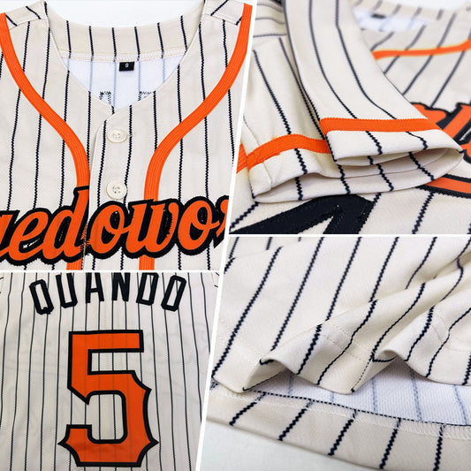 Maxcorners Custom Cream Black Pinstripe Orange-Black Authentic Baseball Jersey LM2605