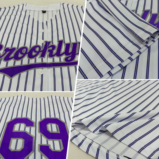 Maxcorners Custom White (Purple Gray Pinstripe) Purple-Gray Authentic Baseball Jersey LM2605