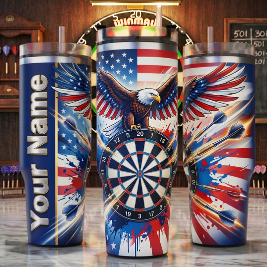 Maxcorners Darts American Flag Eagle Personalized Name 3D Cup