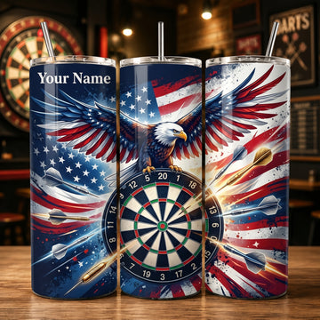 Maxcorners Darts American Flag Eagle Personalized Name 3D Cup