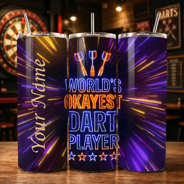 Maxcorners Darts Neon Funny Quote World’s Okayest Dart Player Personalized Name 3D Cup