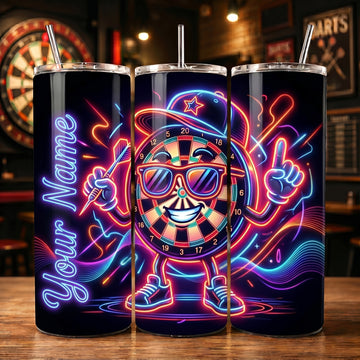 Maxcorners Darts Neon Cool Dartboard Personalized Name 3D Cup