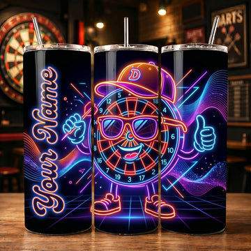 Maxcorners Darts Neon Funny Dartboard Personalized Name 3D Cup
