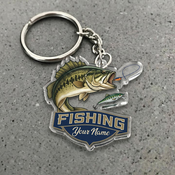 Maxcorners Bass Fishing Jumping Fish Personalized Name 3D Keychain And Ornament