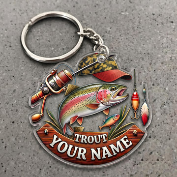Maxcorners Trout Fishing Rustic Tackle Badge Personalized Name 3D Keychain And Ornament