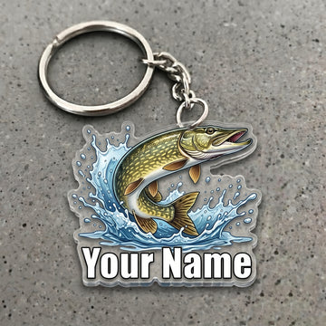 Maxcorners Pike Fishing Water Splash Personalized Name 3D Keychain And Ornament