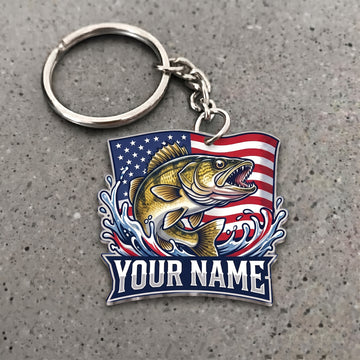 Maxcorners Walleye Fishing American Flag Splash Personalized Name 3D Keychain And Ornament