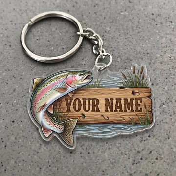 Maxcorners Trout Fishing Lake Wooden Sign Personalized Name 3D Keychain And Ornament