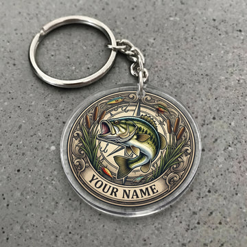 Maxcorners Largemouth Bass Fishing Compass Rose Lake Personalized Name 3D Keychain And Ornament