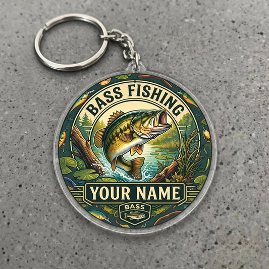 Maxcorners Largemouth Bass Fishing Forest Adventure Personalized Name 3D Keychain And Ornament