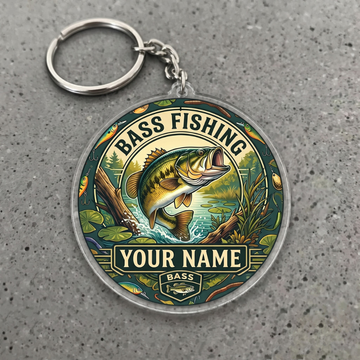 Maxcorners Largemouth Bass Fishing Forest Adventure Personalized Name 3D Keychain And Ornament