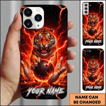 Maxcorners Bowling Fierce Tiger Lightning Personalized Name 3D Phone Case