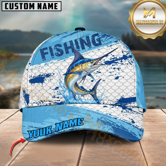 Maxcorners Fishing Splash Fish Scale Multiple Options Personalized Name 3D Cap (12 Fish Species)