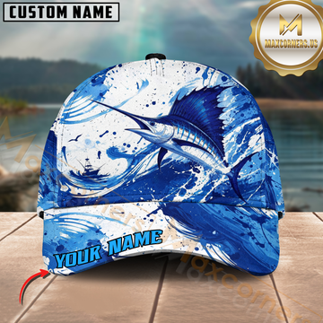 Maxcorners Fishing Ocean Wave Fish Multiple Options Personalized Name 3D Cap (12 Fish Species)