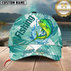 Maxcorners Fishing Aqua Splash Geometric Wave Multiple Options Personalized Name 3D Cap (12 Fish Species)