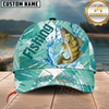 Maxcorners Fishing Aqua Splash Geometric Wave Multiple Options Personalized Name 3D Cap (12 Fish Species)