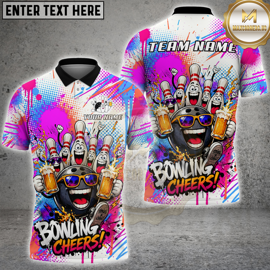 Maxcorners Bowling Beer Cheers Party Multicolor Options Personalized Name, Team Name 3D Shirt (3 Colors)