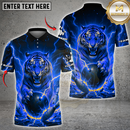 Maxcorners Bowling Fierce Tiger Lightning Multicolor Options Personalized Name, Team Name 3D Shirt (4 Colors)