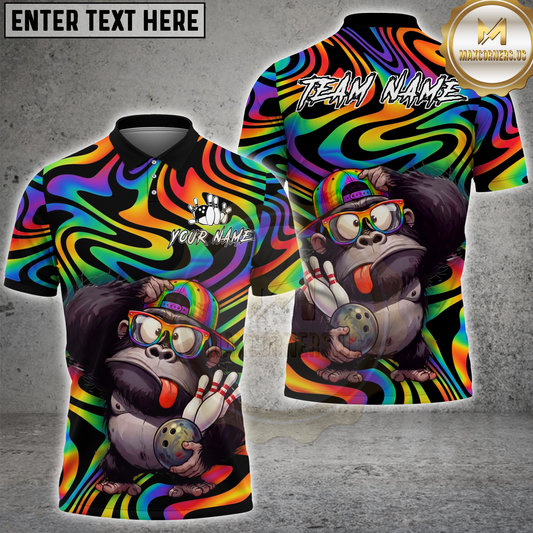 Maxcorners Bowling Rainbow Cute Monkey Multicolor Options Personalized Name, Team Name 3D Shirt (2 Colors)