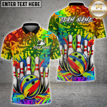 Maxcorners Rainbow Bowling Ball And Pins Personalized Name, Team Name 3D Shirt