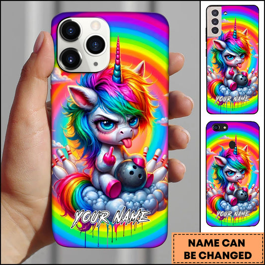 Maxcorners Angry Unicorn Bowling Rainbow Fantasy Cartoon Personalized Name 3D Phone Case
