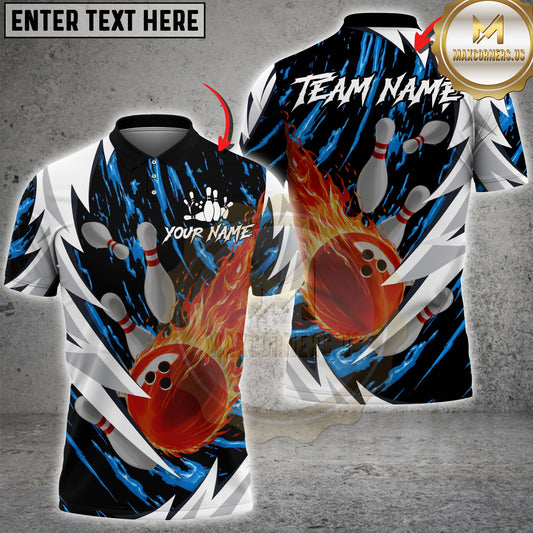 Maxcorners Bowling Ball Flaming Strike Multicolor Options Personalized Name, Team Name 3D Shirt (4 Colors)