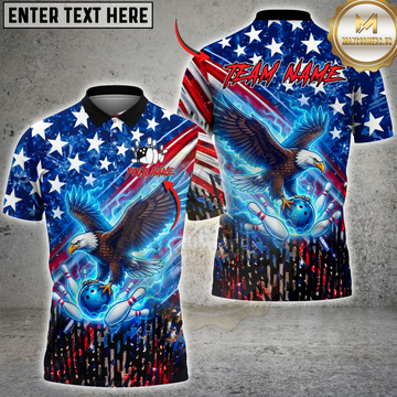 Maxcorners Eagle Bowling Shirt Patriotic USA Flag Personalized Name, Team Name 3D Shirt