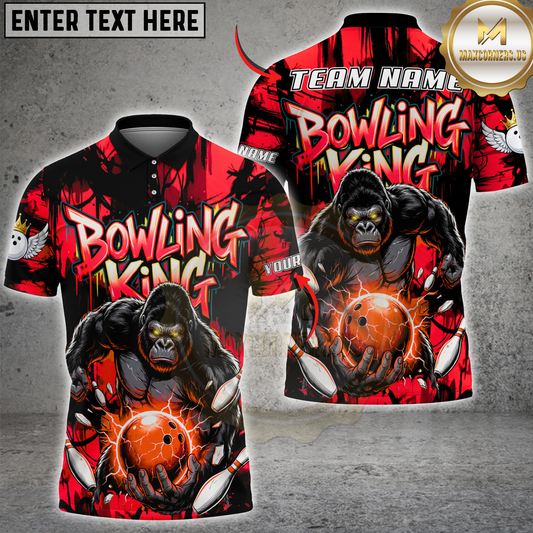 Maxcorners Bowling King Power Gorilla Strike Multicolor Options Personalized Name, Team Name 3D Shirt (4 Colors)