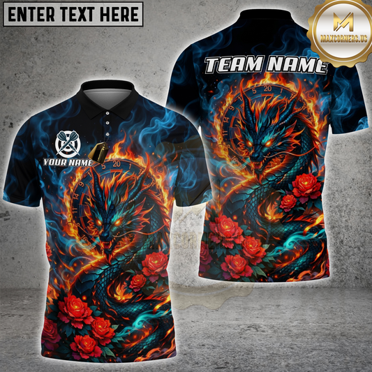 Maxcorners Darts Dragon Rose Flame Multicolor Options Personalized Name, Team Name 3D Shirt (4 Colors)