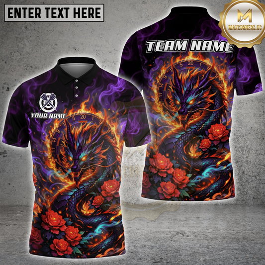 Maxcorners Darts Dragon Rose Flame Multicolor Options Personalized Name, Team Name 3D Shirt (4 Colors)
